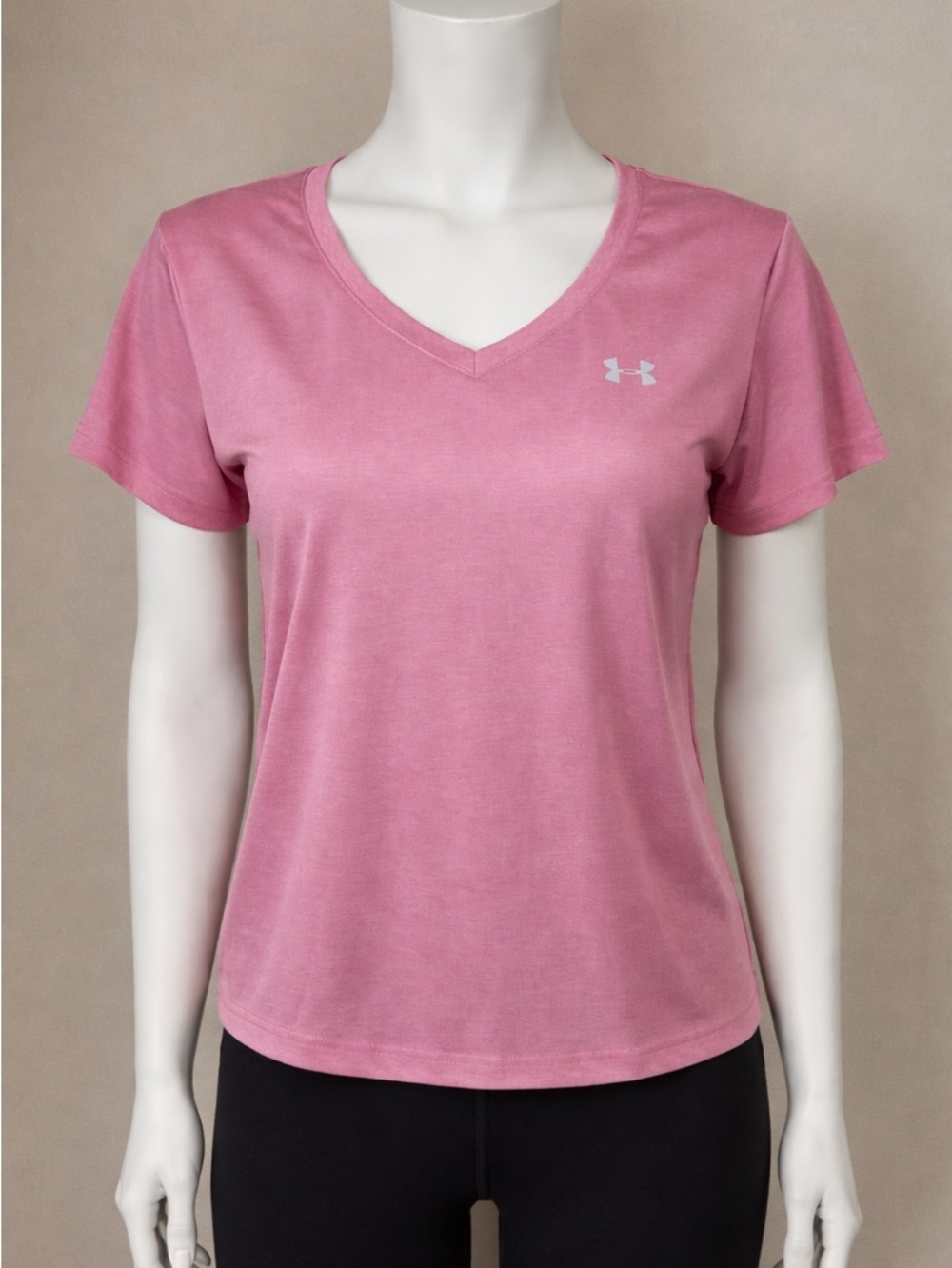 Under Armour Pink V-Neck Athletic Top Womens Size L Workout Gym Activewear